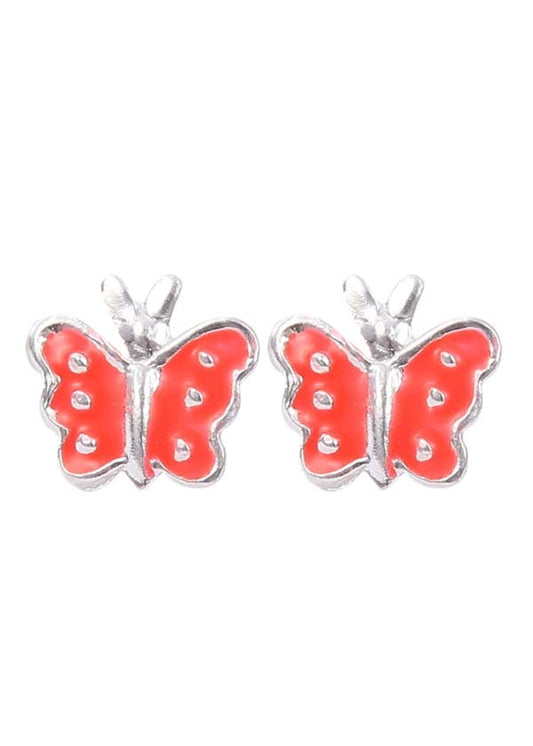 Cute and Elegant Orange Enamel Small Butterfly Studs Earrings