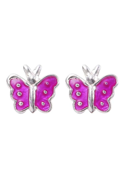 Pure 925 Sterling Silver Cute Enamel Small Butterfly Purple Studs