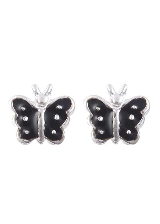 Cute and Elegant Black Enamel Small Butterfly Studs