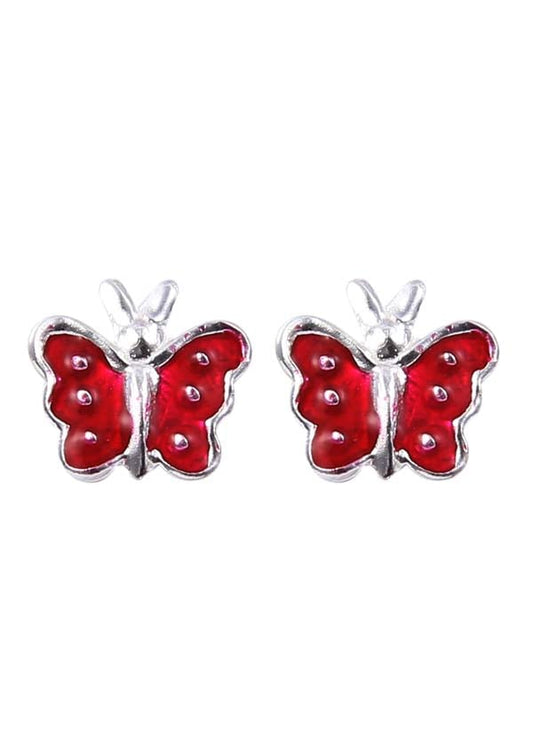 Red Enamel Small Butterfly Studs Earrings