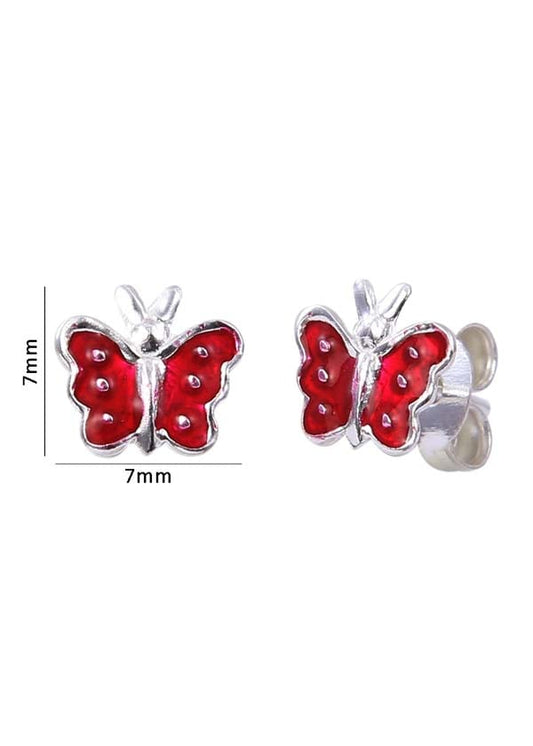 Red Enamel Small Butterfly Studs Earrings
