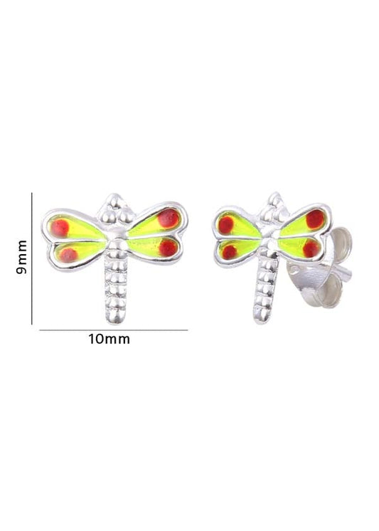 Cute and Beautiful Enamel Dragon Fly 925 Silver Studs Earrings