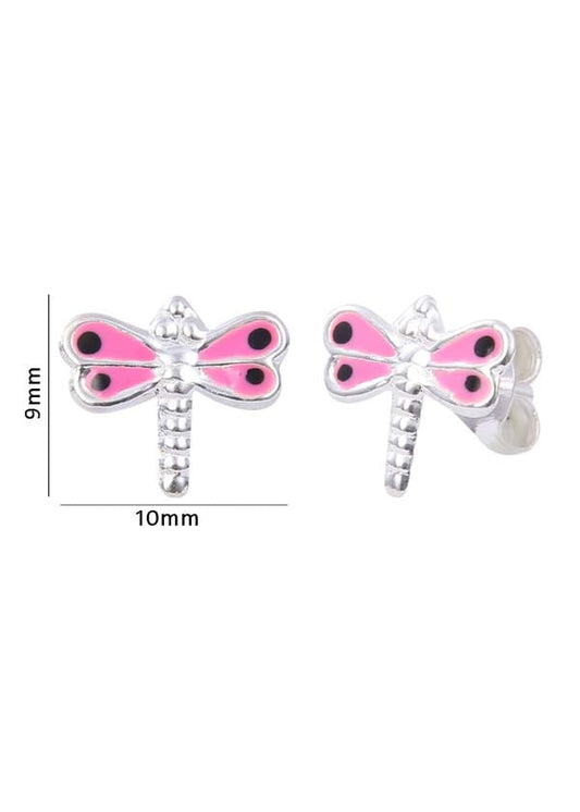 Cute and Beautiful Enamel Dragon Fly 925 Silver Studs Earrings