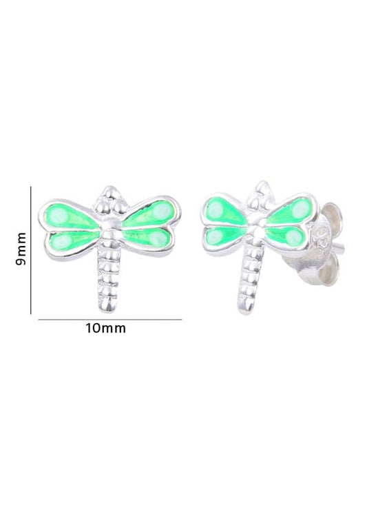 Cute and Beautiful Enamel Dragon Fly 925 Silver Studs Earrings