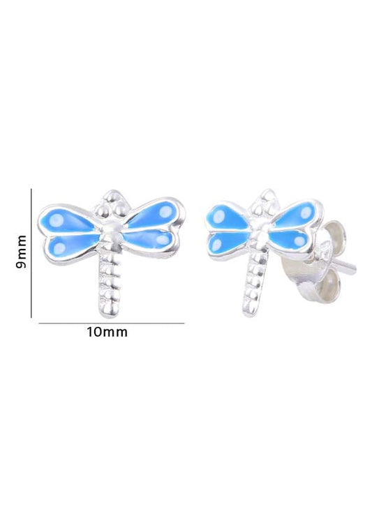 Cute and Beautiful Enamel Dragon Fly 925 Silver Studs Earrings