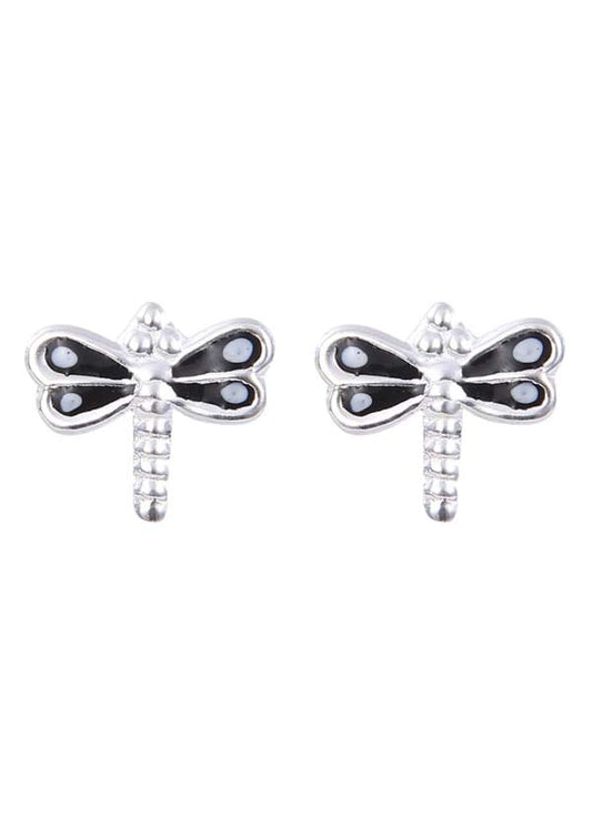 Cute and Beautiful Enamel Dragon Fly 925 Silver Studs Earrings