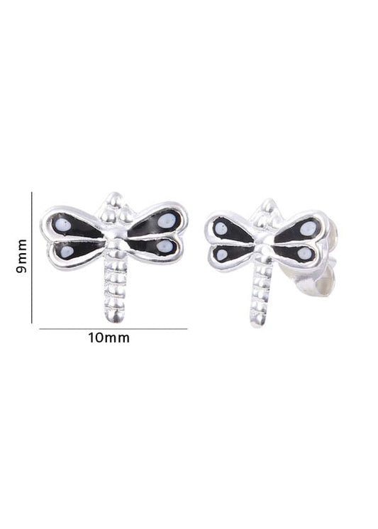 Cute and Beautiful Enamel Dragon Fly 925 Silver Studs Earrings