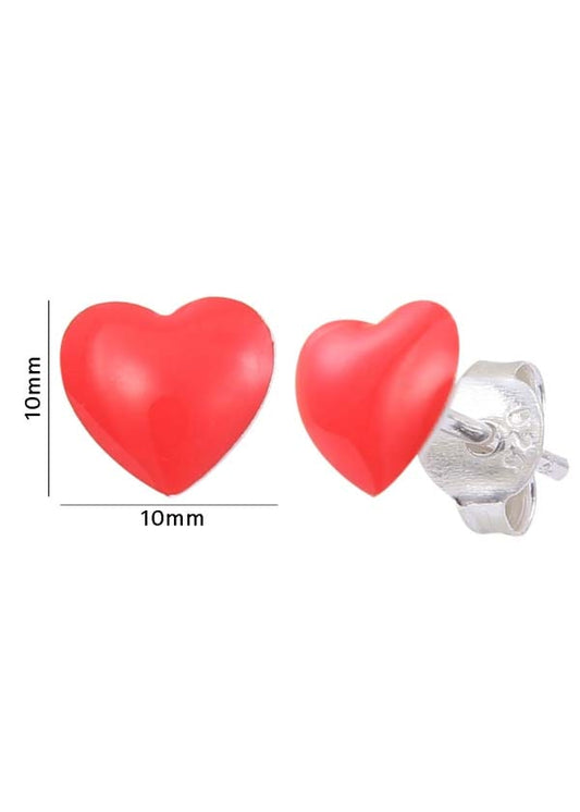 Lovely Red Heart Sterling Silver Elegant Enamel Studs Earrings