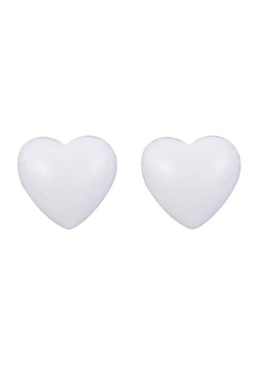 White Heart Sterling Silver Cute Enamel Studs Earrings