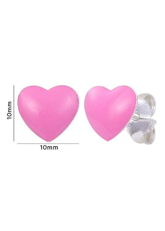 Pink Heart Sterling Silver Enamel Studs Earrings