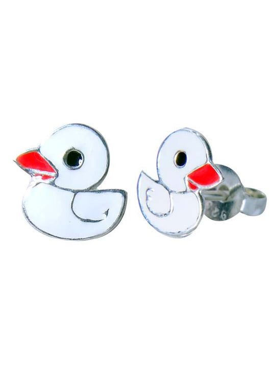 Sterling Silver Cute White Duck Studs