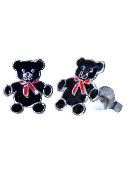 Elegant Enamel Black Teddy Studs