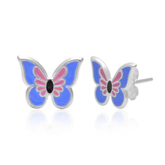 Pure 925 Sterling Silver Cute and Elegant Enamel Butterfly Studs Earrings