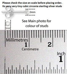 Sterling Silver pair of Round shape 2mm Single White Cubic Zircon (CZ) Stone Solitaire Stud Earrings