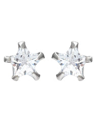 Sterling Silver pair of Star shape 6mm Stud Earrings with Single White Cubic Zircon (CZ) Stone Solitaire
