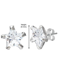 Sterling Silver pair of Star shape 6mm Stud Earrings with Single White Cubic Zircon (CZ) Stone Solitaire