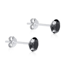 Sterling Silver pair of Round shape 5 mm Single Black Cubic Zircon (CZ) Stud Earrings