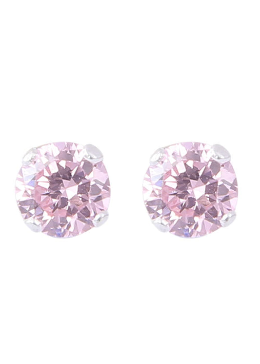92.5 Sterling Silver Pair of Round Pink 4 mm Stone Piercing Stud Earrings