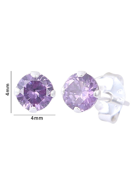 92.5 Sterling Silver Amethyst Light Purple 4mm Stone Piercing Stud Earrings