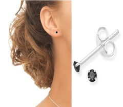 Sterling Silver COMBO of Round shape 2mm Single White and Black Cubic Zircon (CZ) Stone Solitaire Stud Earrings