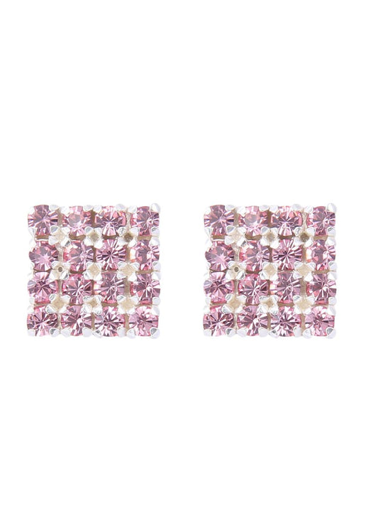 92.5 Silver Square Studs Unisex Earrings in Silver and Pink Cubic Zirconia CZ