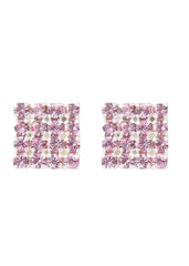 92.5 Silver Square Studs Unisex Earrings in Silver and Pink Cubic Zirconia CZ