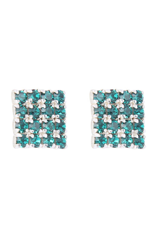 92.5 Sterling Silver Square Studs Unisex Earrings in Silver and Green Cubic Zirconia CZ