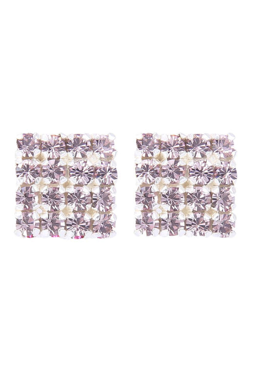 92.5 Sterling Silver Square Studs Unisex Earrings in Silver and Purple Cubic Zirconia CZ