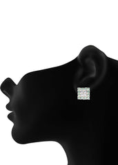 92.5 Sterling Silver Square Studs Unisex Earrings in Silver and Green And White Cubic Zirconia CZ