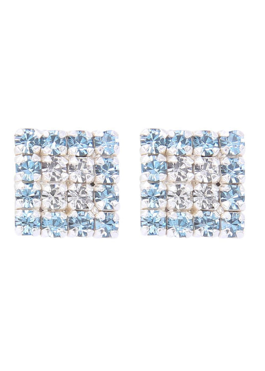 92.5 Sterling Silver Square Studs Unisex Earrings in Silver and Purple and White Cubic Zirconia CZ