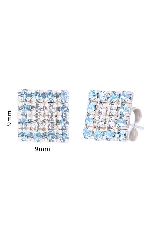 92.5 Sterling Silver Square Studs Unisex Earrings in Silver and Purple and White Cubic Zirconia CZ