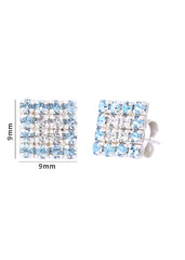 92.5 Sterling Silver Square Studs Unisex Earrings in Silver and Purple and White Cubic Zirconia CZ
