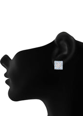 92.5 Sterling Silver Square Studs Unisex Earrings in Silver and Purple and White Cubic Zirconia CZ