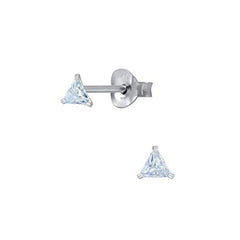 Pair of Triangle shape 3mm White Cubic Zircon (CZ) Stone Solitaire Unisex Stud Earrings