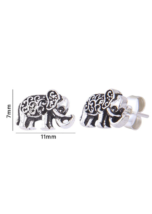 92.5 Sterling Silver  Pair of Elephant Studs in Oxidised Silver