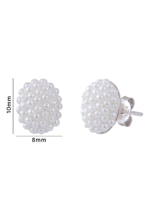 92.5 Sterling Silver White Pearl Oval Studs in Silver