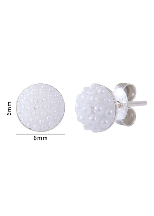 White Pearl Round Studs in 92.5 Silver