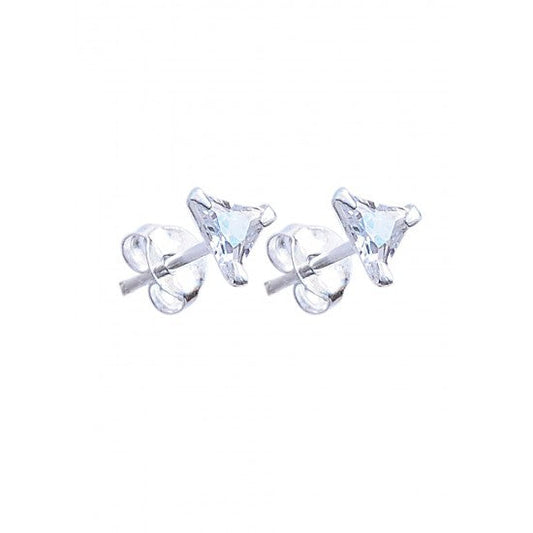925 Sterling Silver pair of Triangle shape 6mm White Cubic Zircon (CZ) Stone Unisex Stud Earrings