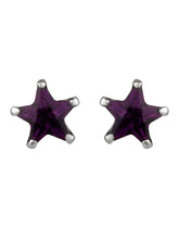 Pair of Star shape 6mm Purple Cubic Zircon (CZ) Stone Solitaire Stud Earrings