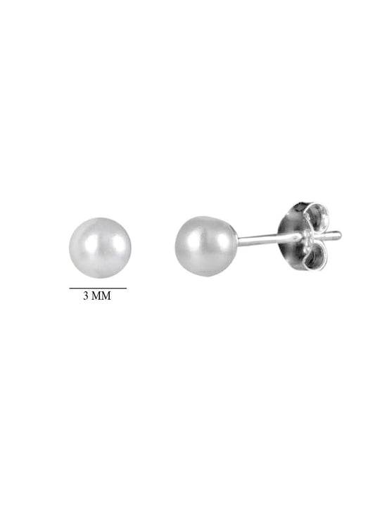 92.5 Sterling silver 3mm very small round Pearl stud