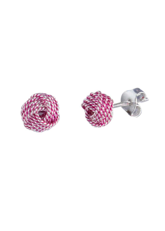 Enamel Pink 92.5 Sterling Silver Twisted Knot stud Earrings