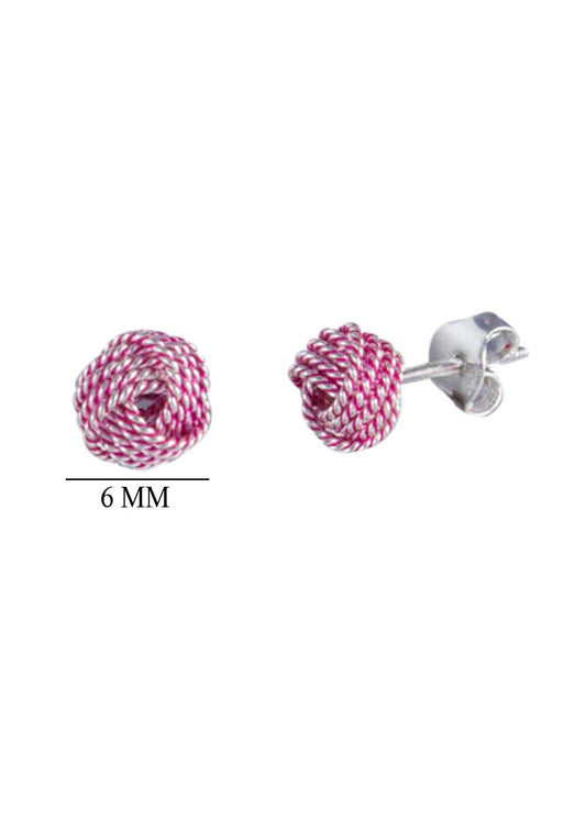 Enamel Pink 92.5 Sterling Silver Twisted Knot stud Earrings
