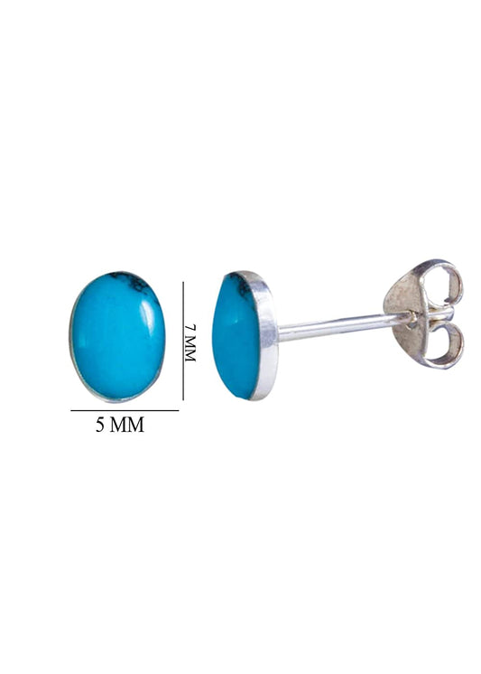 Good Looking Studs in Oval Shape Blue Turquoise and 92.5 Sterling Silver