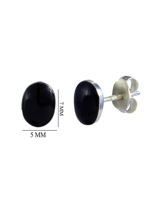 Good Looking Studs in Oval Shape Black Onyx and 92.5 Sterling Silver