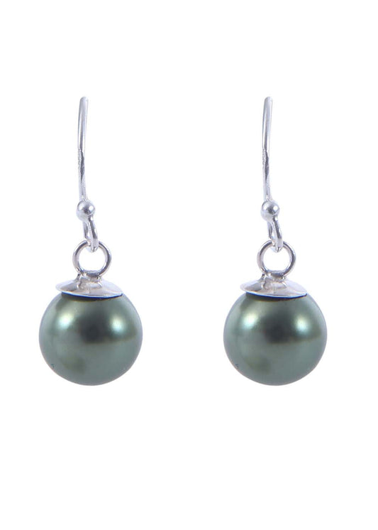 Pair of Green colour Pearl Hangings with 92.5 Sterling Silver Ear Wire