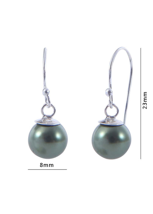 Pair of Green colour Pearl Hangings with 92.5 Sterling Silver Ear Wire