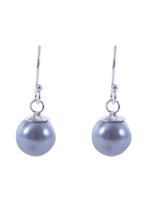 Pair of Steel Grey colour Pearl Hangings with 92.5 Sterling Silver Ear Wire