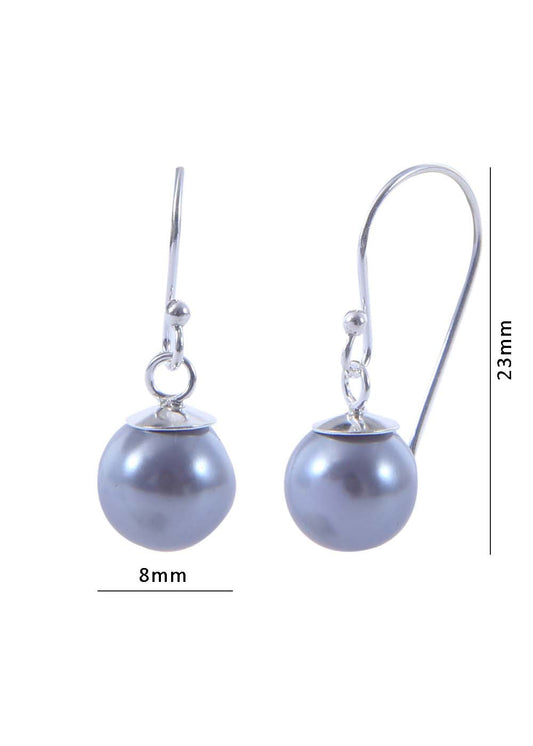 Pair of Steel Grey colour Pearl Hangings with 92.5 Sterling Silver Ear Wire