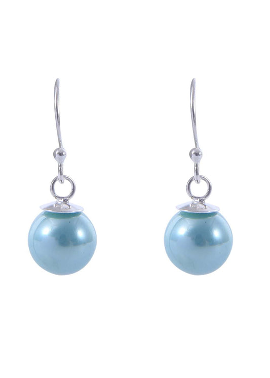 Pair of Blue colour Pearl Hangings with 92.5 Sterling Silver Ear Wire