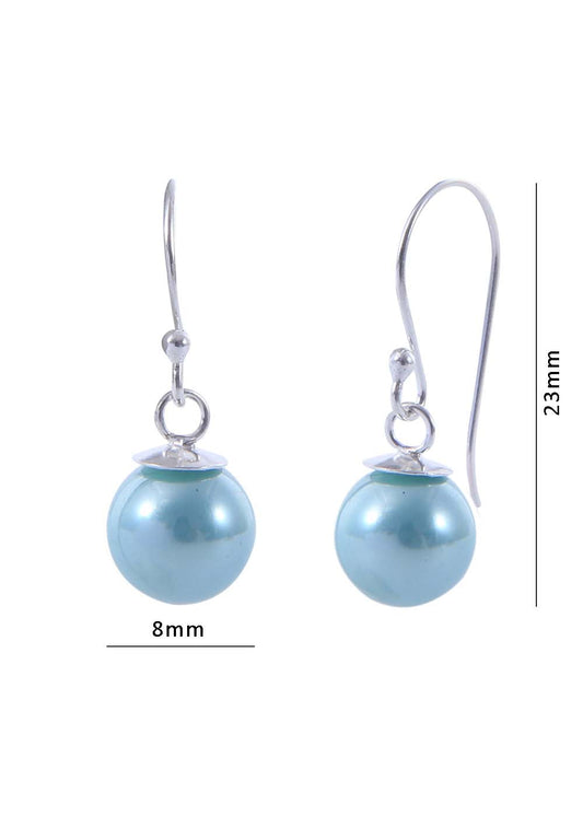 Pair of Blue colour Pearl Hangings with 92.5 Sterling Silver Ear Wire